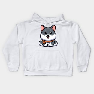 Cute baby husky dog sitting cartoon illustration Kids Hoodie